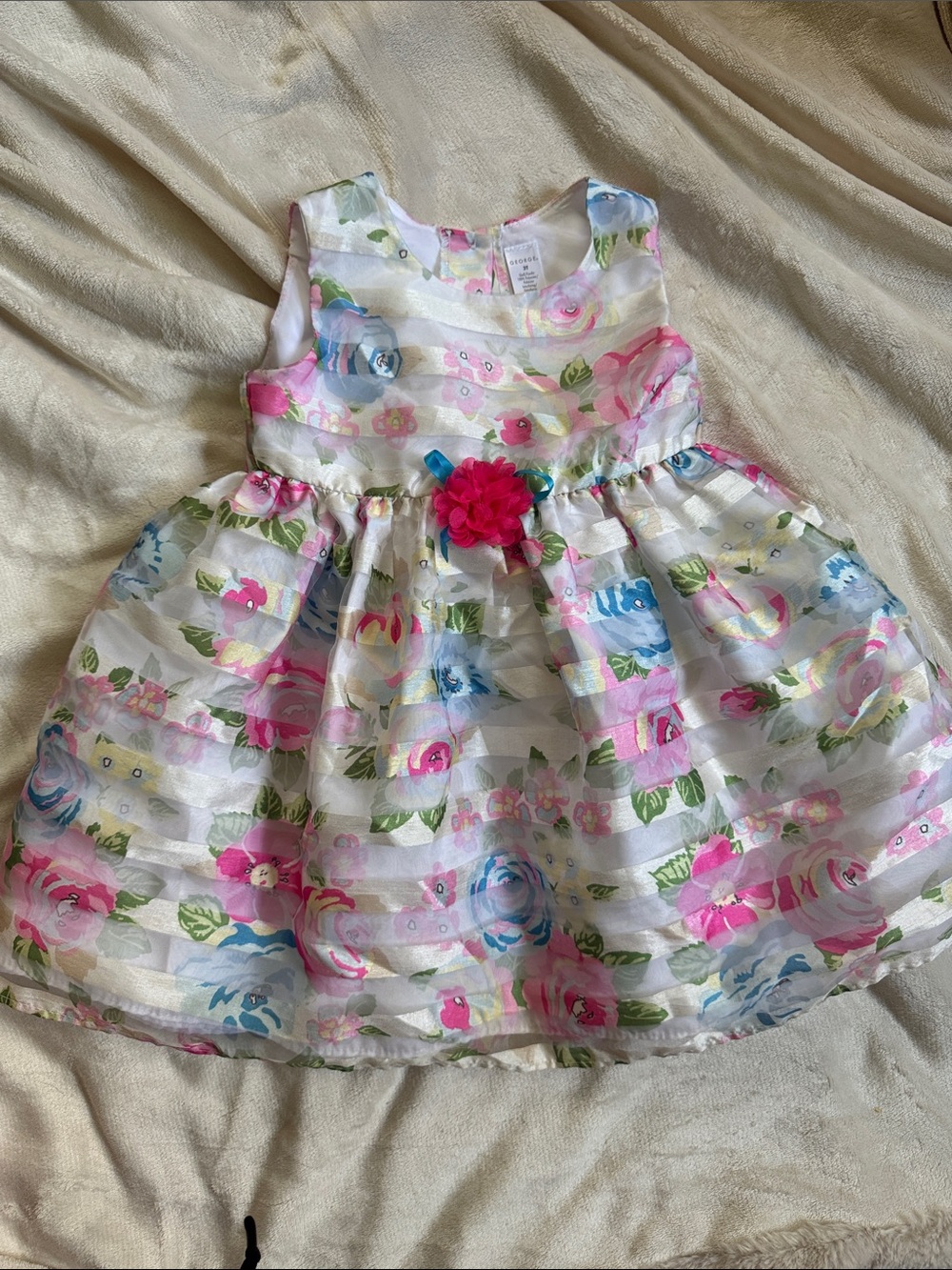 George Girls Floral Organza Dress in Pink, Blue & Green